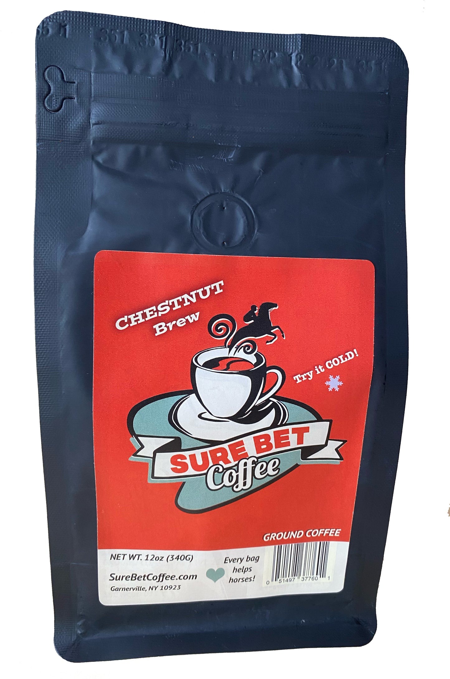 12 ounce bag of Sure Bet Coffee's Chestnut Brew, ground